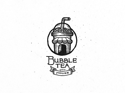 Bubble Tea House beverage black bubble drink dusan klepic house logo straw tea vintage white