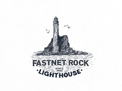 Fastnet Rock Lighthouse black dusan klepic fastnet illustration ireland lighthouse linocut rock sea vintage white