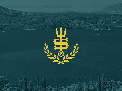 Trident monogram WIP branding greek laurel leaf luxury. dusan klepic monogram poseidon sea trident