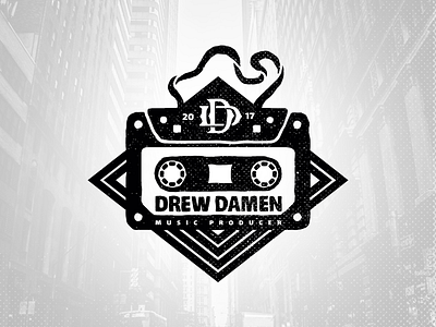 Drew Damen Hip Hop logo proposal 90s cassette handdrawn hip hop lifestyle monogram music oldshool producer sound tape vintage