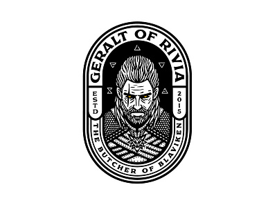 The Wticher adventure badge beard character dusan klepic gaming geralt of rivia hero logo magic monster rpg runes scary slayer sticker vintage white wolf witcher wolf