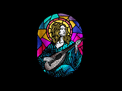 Bard bard church colorful dusan klepic holy illustration logo lute music musician rpg stained glass studio vintage