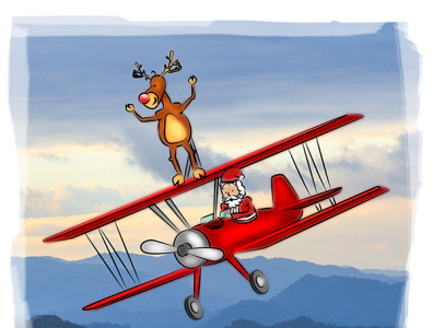 Santa's Vacation cartoon christmas comic holiday parachute plane santa santaclaus vacation winter zorbing