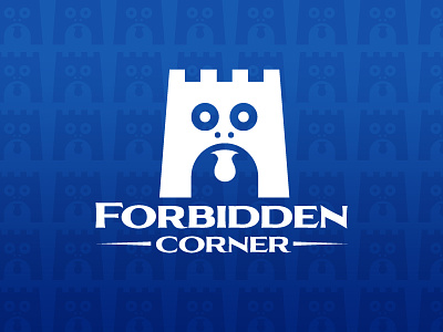 Forbidden Corner logo alice in wonderland amusement park creepy entrance fairground folly forbidden mask mouth statue surreal theme park logo tonsil