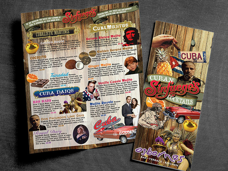 Sinfuegos cocktail menu graphic design bar branding bar menu design menu bar menu