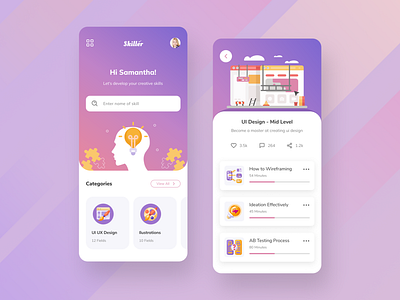 Creative Learning App app cards clean course creative daily ui design course dribbble e learning illustrations learn lessons mobile modern progress study tips tutorial ui ux videos