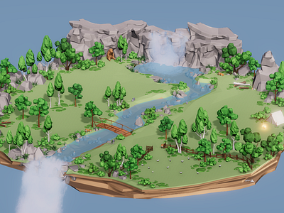 School project, game design, beta. 3d 3dsmax forest game gamedesign leveldesign low poly lowpoly waterfall