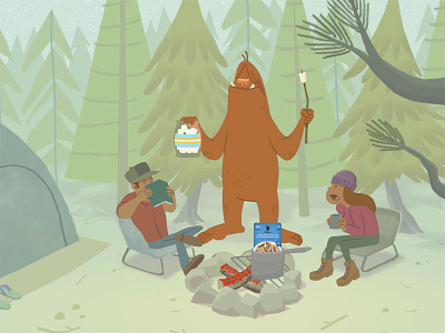 Journey- still frame animation bigfoot camping illustration pacific northwest sasquatch smores