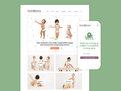 Clean, Minimal Landing Page UI For Ecommerce Website children clean compostable eco ecommerce green illustration ipad kids landing page landing page design landingpage minimal nappies recyclable responsive tablet ui ui design wordpress