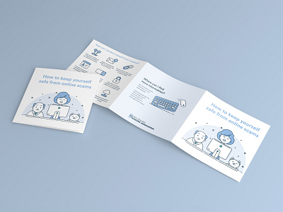Square Trifold Brochure Illustrated banking blue blue and white cat clean elderly flat flyer grandparents icon design icons illustration infographic line illustration minimal new zealand nz online scams square brochure white