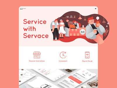 Web Design For Auckland Company, Servace app design brand identity clean design faded salmon flat flat illustration food delivery food delivery website illustration minimal ui web design web design agency web design and development web design auckland web design company web design company auckland web designer website design