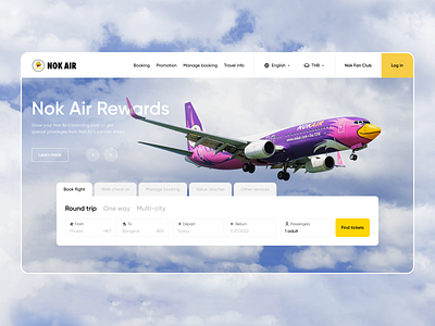 Nok Air clean UI concept airline airplane booking concept form plane redesign search ui uxui website yellow