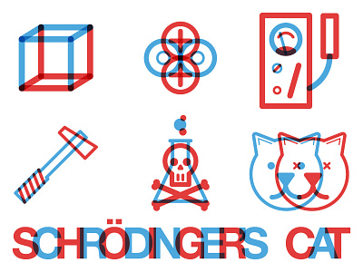 Schrodinger's Cat alpha particle box cat geiger counter hammer poison retro 3d schrodingers cat science