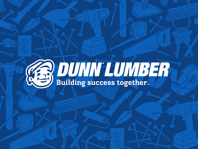 Dunn Lumber Logo broom drill hammer keys logo mascot nails saw tools