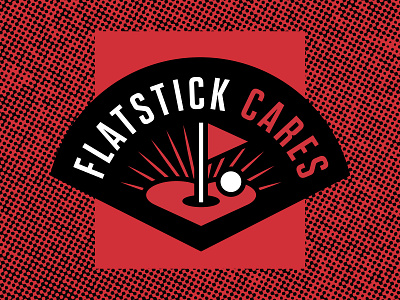 Flatstick Cares Lockup badge brand branding flag golf halftone heart logo