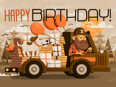Birthday Card balloon balloons beard birthday birthday card dog gifts hammer lumber pencil presents sun trees truck wood