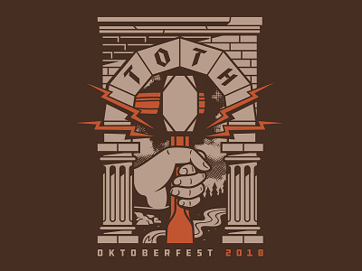 Oktoberfest T-Shirt arch architecture bricks chisel construction hammer hand drawn lightning bolt oktoberfest pillars river trees