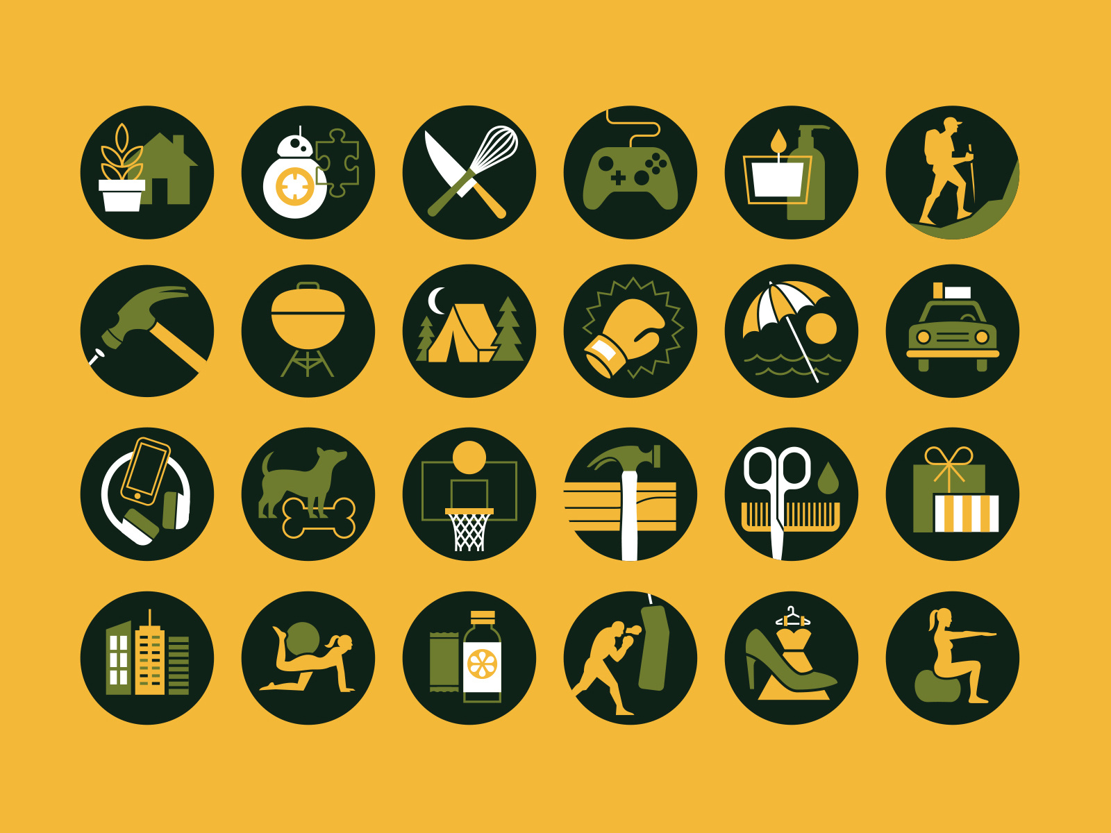 Category Icons bb-8 iconography icons basketball dog headphones umbrella beach hammer bbq hiking candle xbox gaming plant house kitchen star wars starwars bb8