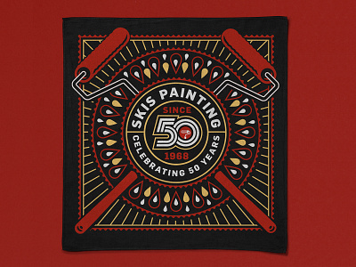 SKIS Painting Bandana 50 50 years anniversary badge bandana branding droplet fabric logo logotype paint paint roller swag type typography