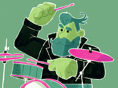 Drummer Print (Detail) art print band character character design drum drum kit drum stick drummer drums giclee giclee print high hat illustration kick drum music print rise shop snare