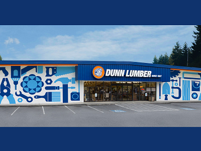 Dunn Lumber Storefront Mural building drill exterior hacksaw hammer lumber mural paint paint brush power tools saw sawblade store storefront tools wood wrench