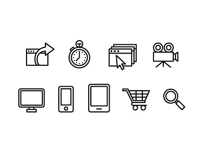 Icon Set clock computer homepage icons illustration iphone shopping cart tablet time video website