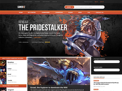 Gamebiz - A Gaming Website black community game gaming graphic grunge league of legends orange ui ux website