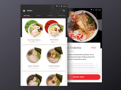 Ikkoryu Fukuoka App app dark design food menu minimal mobile ramen ui ux