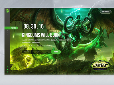 World of Warcraft: Legion Landing blizzard design game green landing page ui world of warcraft wow