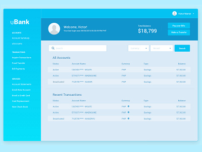 Bank Dashboard - Wireframe bank blue dashboard design layout ux wireframe