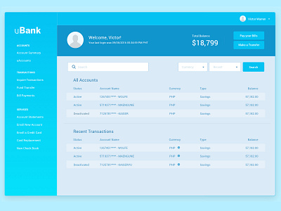 Bank Dashboard - Wireframe