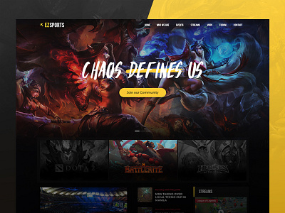 EzSports - eSports Gaming Website design esports gaming homepage interface ui ux video games website