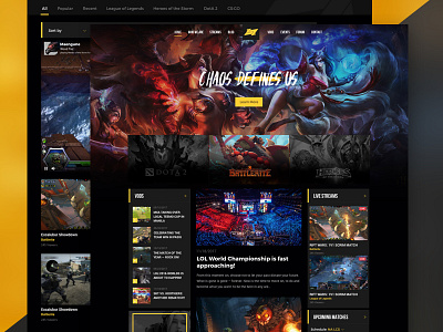 Chaos Defines Us dark design esports game gaming streams ui website yellow