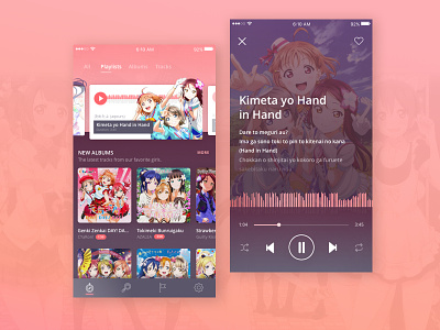 Idoru Music Player anime app clean cute love live design ios pink player ui