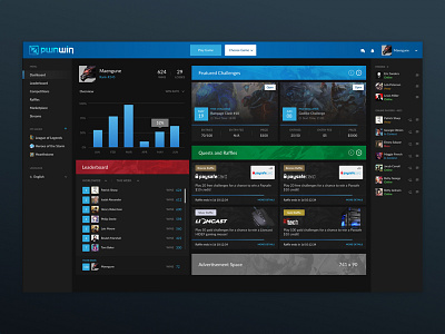 PwnWin: Tournament Platform blue dashboard esports gaming ladder tournament website