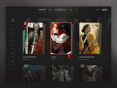 DA:I Tarot Page bioware character design dragon age list minimal simple ui video game