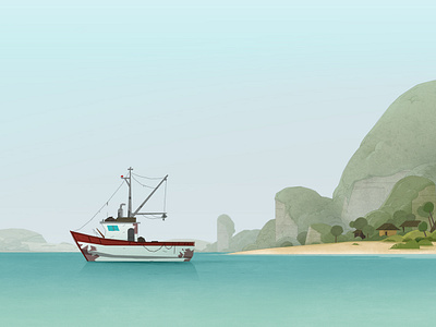 Green Squad animation art background boat environment fishing good green health illustration island lifestyle ocean photoshop save sea series squad
