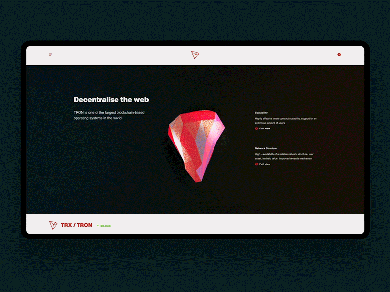 TRX Tron Crypto Landing animation blockchain cinema 4d coins crypto currency dribble tron trx ui ux