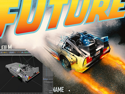''Back to the Future'' Poster recreation. ante backtothefuture branding car cinema 4d delorean dribble fire illustration poster poster art
