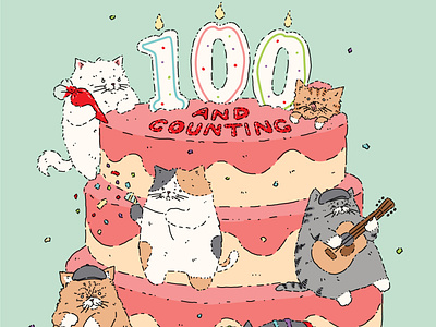 Cats and Cake 100 awards cake cats