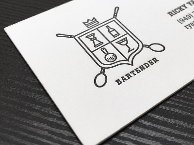 Letterpressed Bartender business card identity letterpress logo