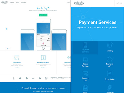 Velocity Responsive Website desktop icon menu mobile payment responsive ui ux web