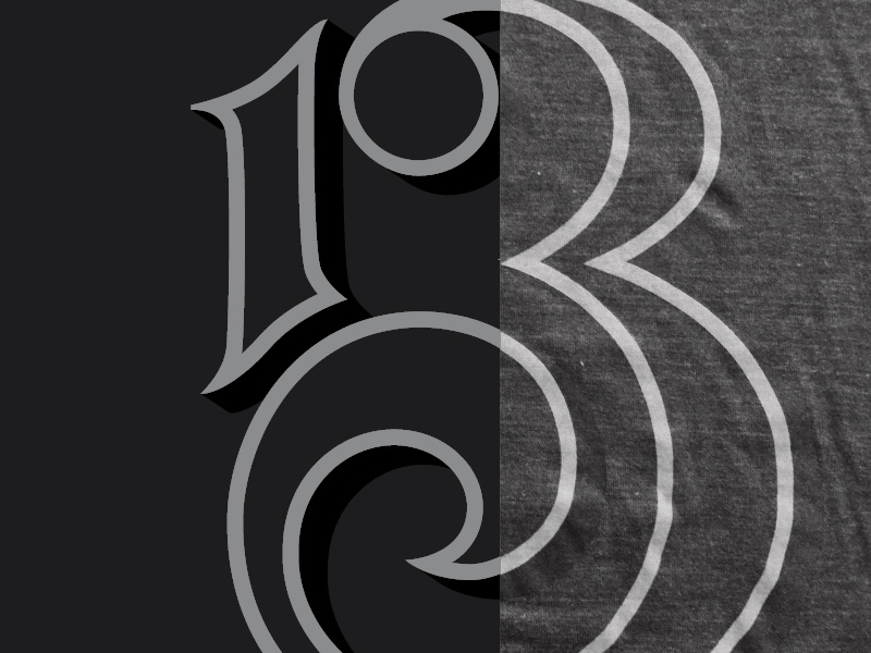 Kneadle's 13th Anniversary shirt hand drawn custom type typography thirteen 13 numbers