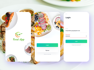 Food App UI Design android app app cards clean ui food app ios app login minimal restaurant app splash ui ux