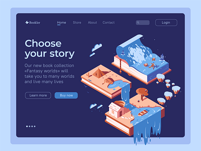 Isometric book illustration for landing page