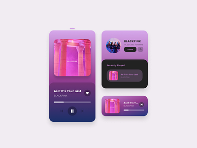 Music Player App Design app black concept dark design kpop music music app music player pink ui ux