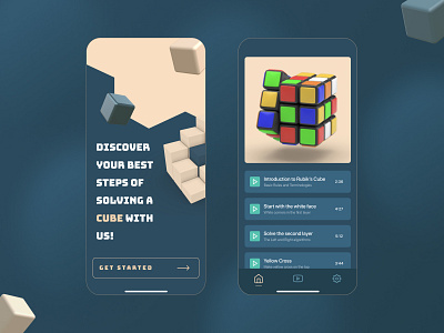 Rubik's Cube 3d app color cube exploration fun gold interface ios learn mobile puzzle rubiks cube solve tutorials ui ux