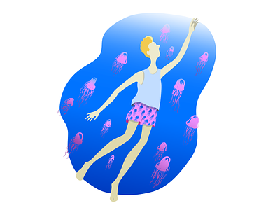 Jellyfish Swimmer adobe art boy fresco illustration illustrator jellyfish man pink blue swim swimmer swimming teen vector