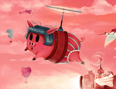 Cruisin' adobe photoshop character design clouds digitalart illustration illustration art illustrationartists piggy pink texture trippy wacom