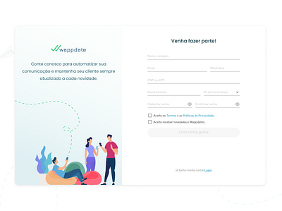 Wappdate sign up page app branding concept daily ui dailyui dailyuichallenge design figma illustration logo sign up page signup siguppage web